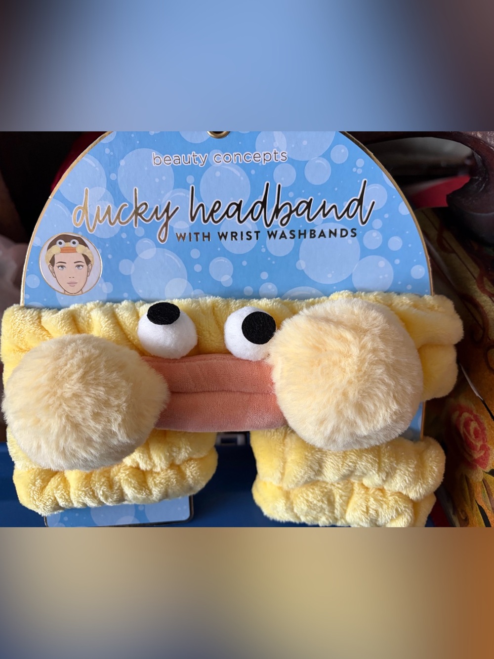 Beauty Concepts Yellow Plush Ducky Headband with Wrist Washbands, NWT